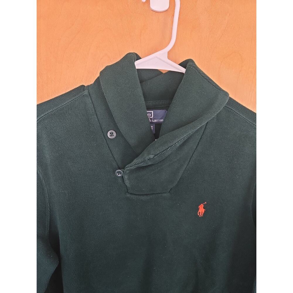 POLO RALPH LAUREN Heavy Sweater Mens M Luxury Shawl-Collar Pullover in Green - Picture 2 of 5